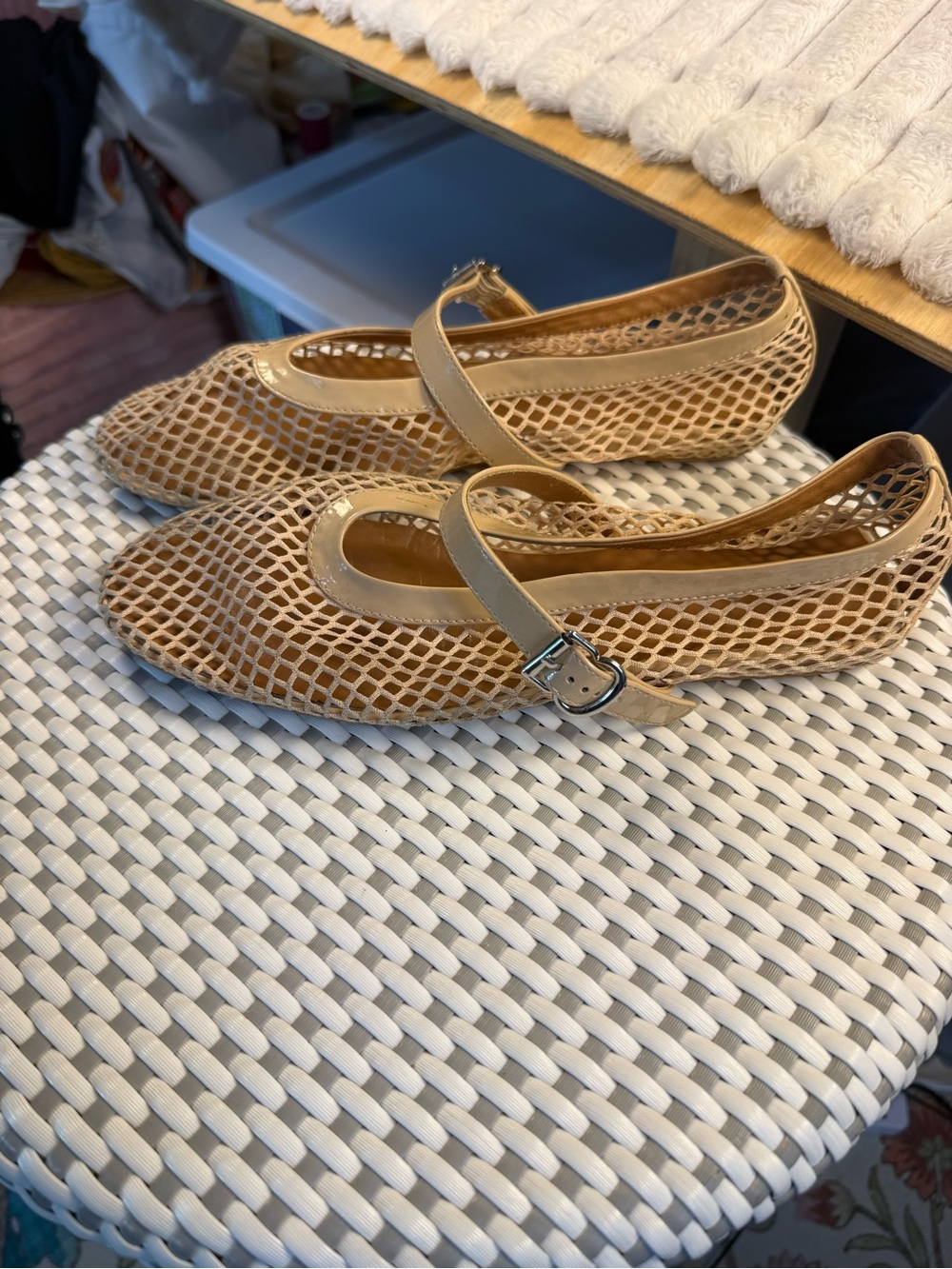 Women's Tan Mesh Mary Jane Flats - Picture 5 of 12